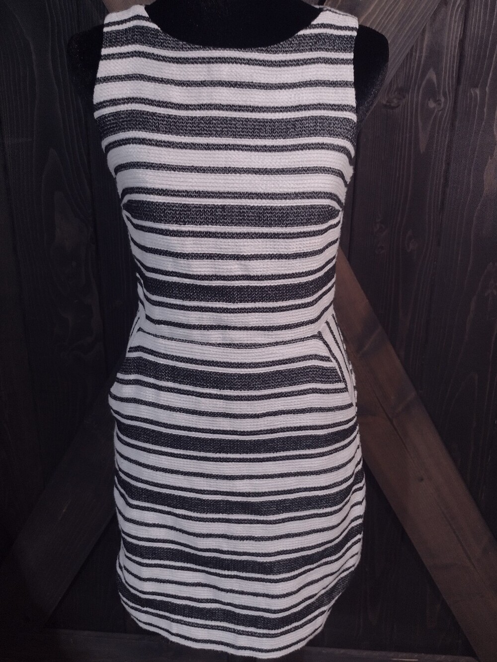 Banana Republic Black and White Striped Tweed Sleeveless Midi Dress Size 0